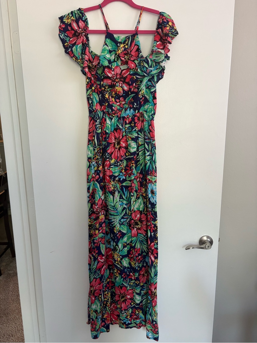 one clothing Floral Maxi Dress in Navy with Pink & Green